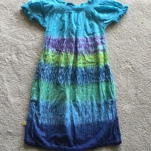 EUC Designer girls the dye smocked swim coverup large